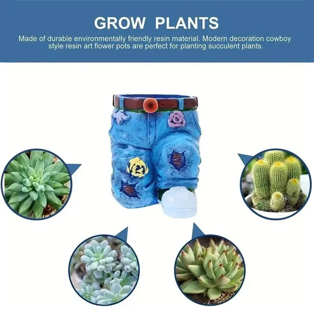 1Pc Jeans Pants Shaped Flowerpot Resin Statue Succulent Pot Plant Flower Planter for Indoor Garden Yard Lawn Porch Patio Outdoor
