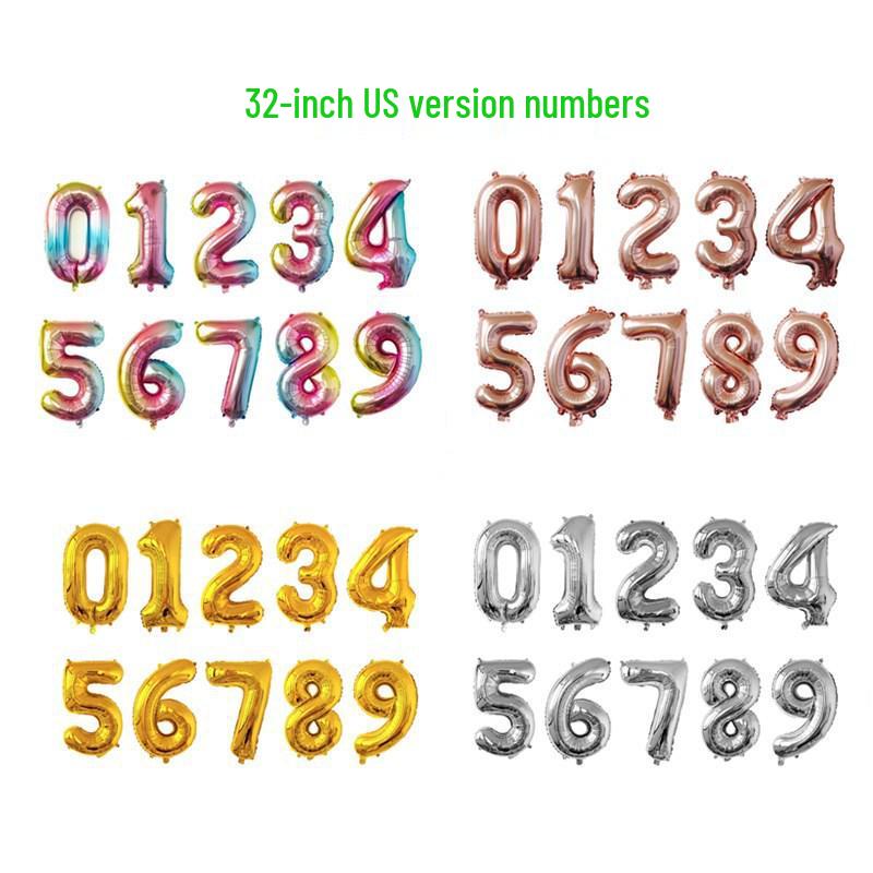 32-inch Gradient Gold/Silver/Rose Gold Number Foil Balloon (US Version)