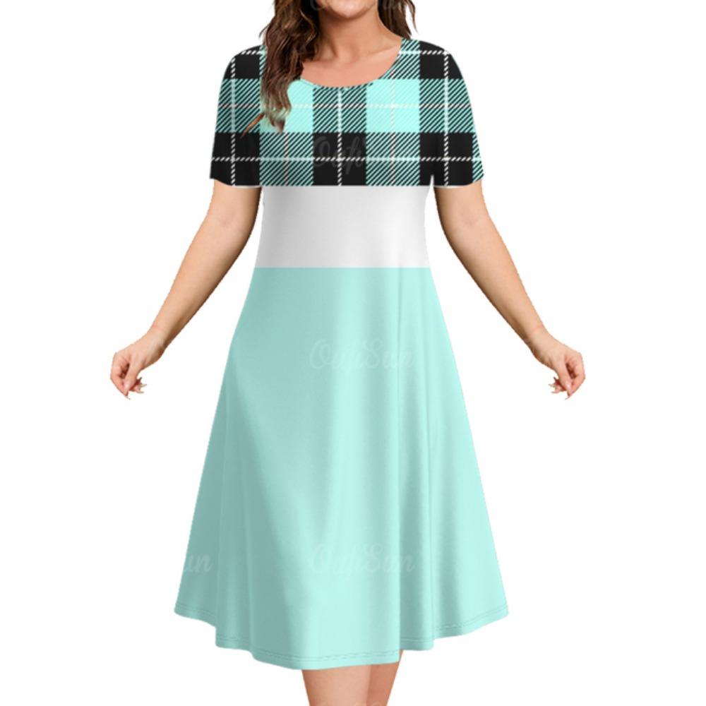2025 Sommarklänningar för Kvinnor Patchworktryck Kort Ärm Damkläder Lös A-linjekjol Eleganta och Vackra Damklänningar