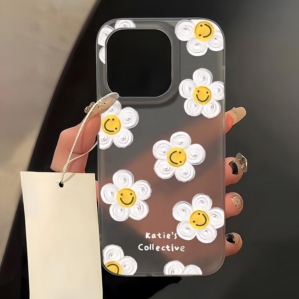 Coques de téléphone portable pour iPhone 11 13 15 Pro Max 12 14 Pro Max Coque iPhone 16 15 Plus 13 Pro 12 Texture givrée Fleurs de dessin animé peintes