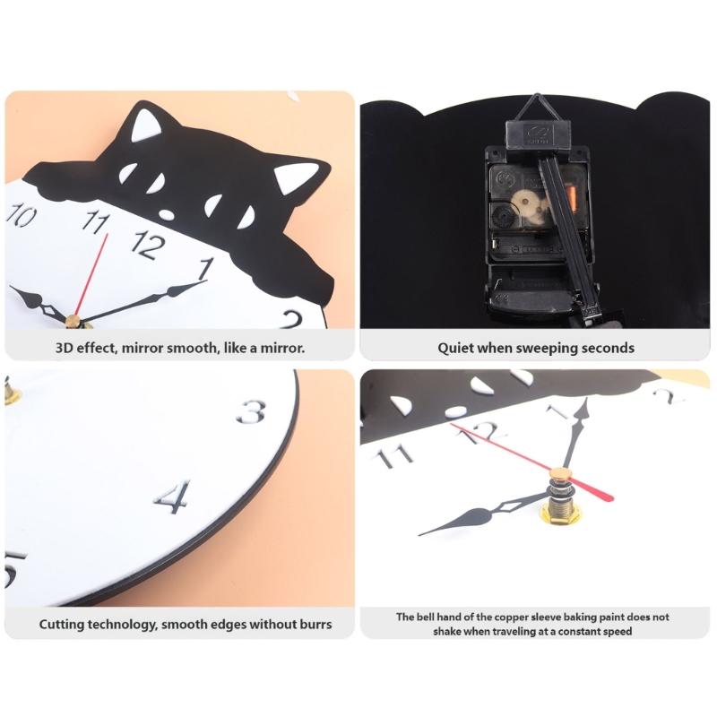 Quiet Movement Acrylic Pendulum Wall Clock with Funny Cats Fish Design Arabic Numerals for Living Room Bedroom Decors