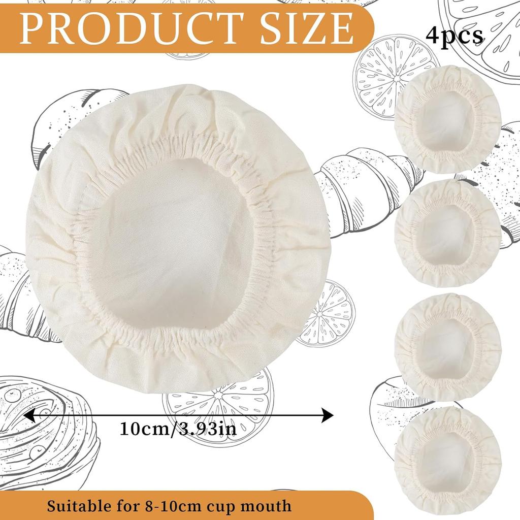4 Pack Sourdough Starter Jar Cover Cloth, Reble Linen Covers Elastic Sourdough Starter Container Washable Breathable Cotton Cloth Bowl Lid for Mason
