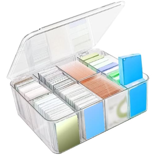 Large Capacity Trading Card Storage Case with Lid, Stain-Resistant, 8 Compartments, Removable Dividers, Clear