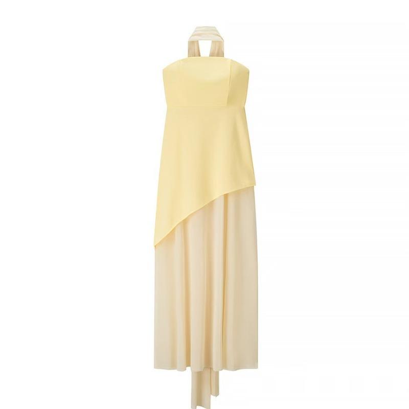 Spot Women's New Fashion Lace-up Scarf Tube Top Mesh Splicing Pendulum Dress