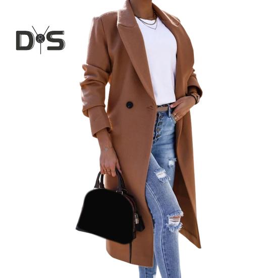 

Женское длинное пальто осень-зима с застежкой на одну пуговицу, лацкан, свободный крой, однотонное пальто для офиса, повседневная одежда M