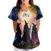 Women's V-Neck Short Sleeve Work Shirt with Pockets Halloween Print Scrub Top for Caregiver Uniform