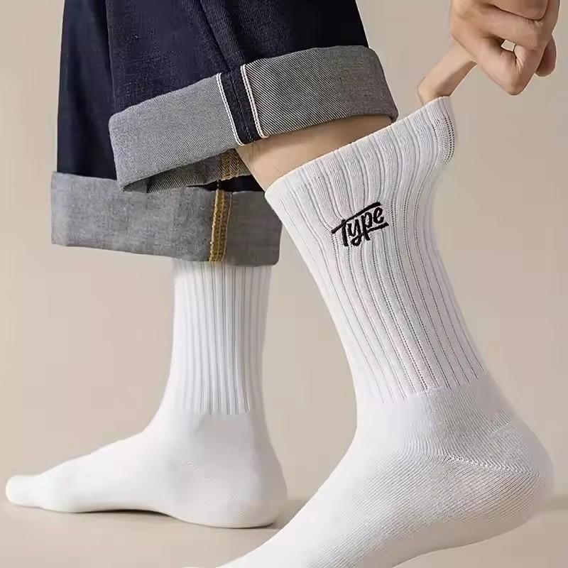 5Pack Men's Fashion Crew Socks, Breathable Polyester, Anti-Odor, Moisture-Wicking, Comfortable Knit with Ribbed Cuffs