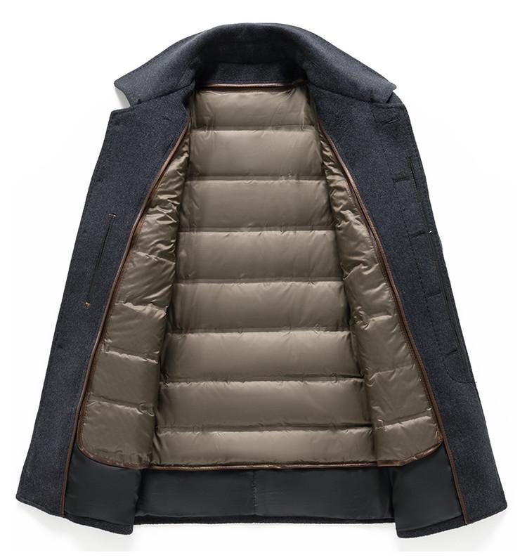 Hengyuanxiang Men's Detachable Down Liner Wool Suit Set - 2025 Fall/Winter Casual Thickened Jacket for Middle-Aged Men