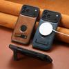 Vintage Oil Wax Leather Phone Case for iPhone 17 Pro Max Air 16 Plus 15 14 13 12 Pro Invisible Bracket Magnetic Charging Cover