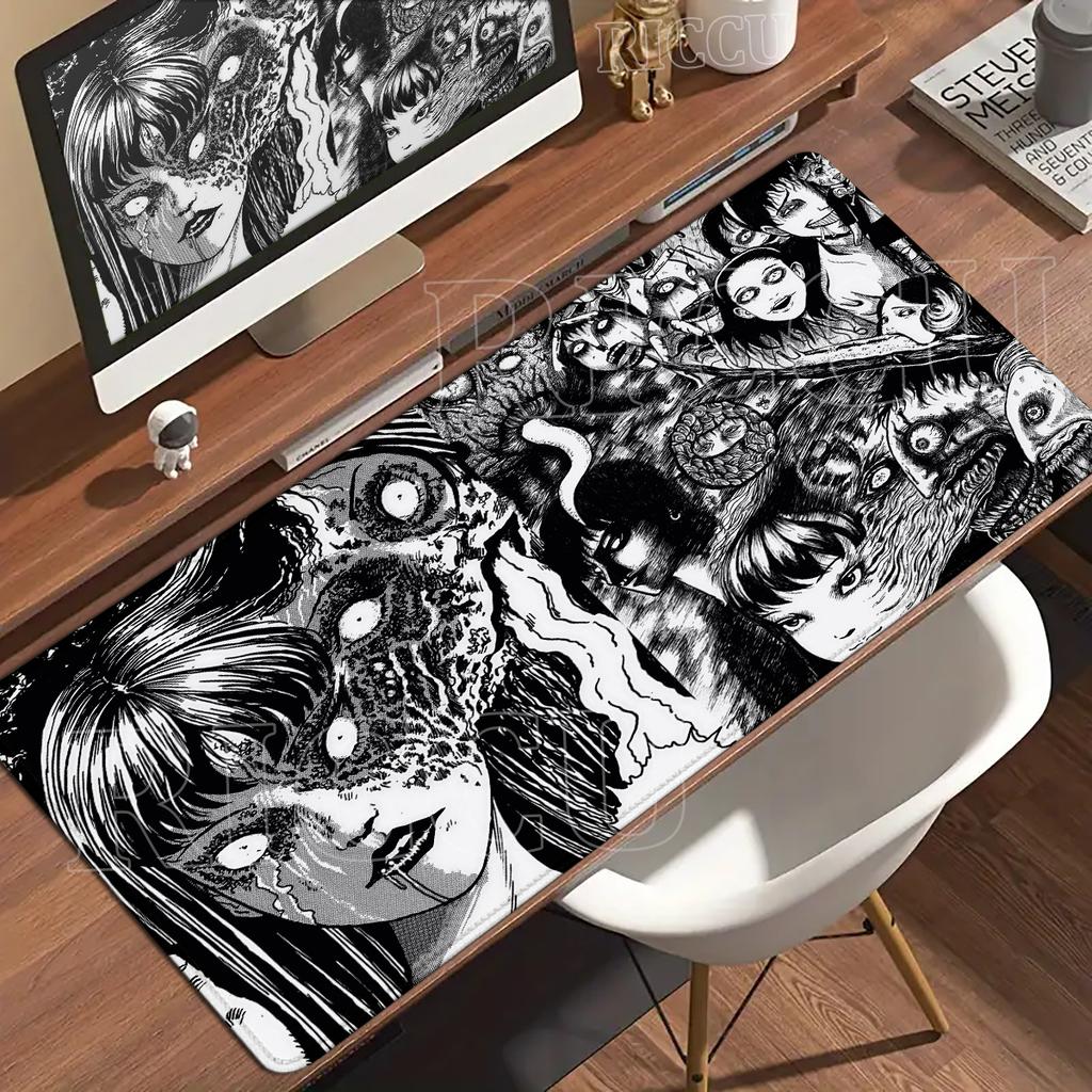 Schwarz-Weiß-Mauspad XXL HD Anime-Mädchen Schreibtischunterlage Erweiterte Gaming-PC-Tastaturmatten Große Gamer-Collage Horror-Anime-Mauspad