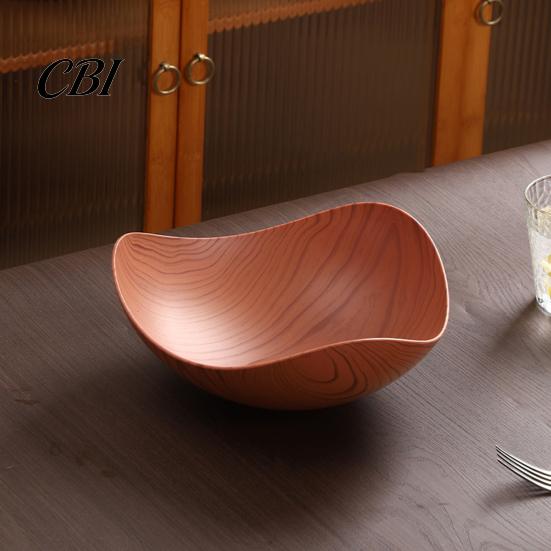 Mold-resistant Serving Dish Vintage Wood Grain Fruit Tray, Food-Grade Snack Candy Plate, Thickened Wear Resistant Nestable Stackable Salad Bowl