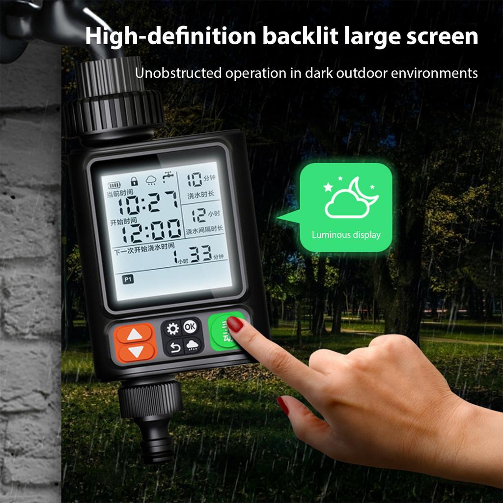 Water Timer Garden Hose Sprinkler Timer 10 Programmable Automatic Rain Delay 3.3 Inch LCD Screen IP54 Rainproof