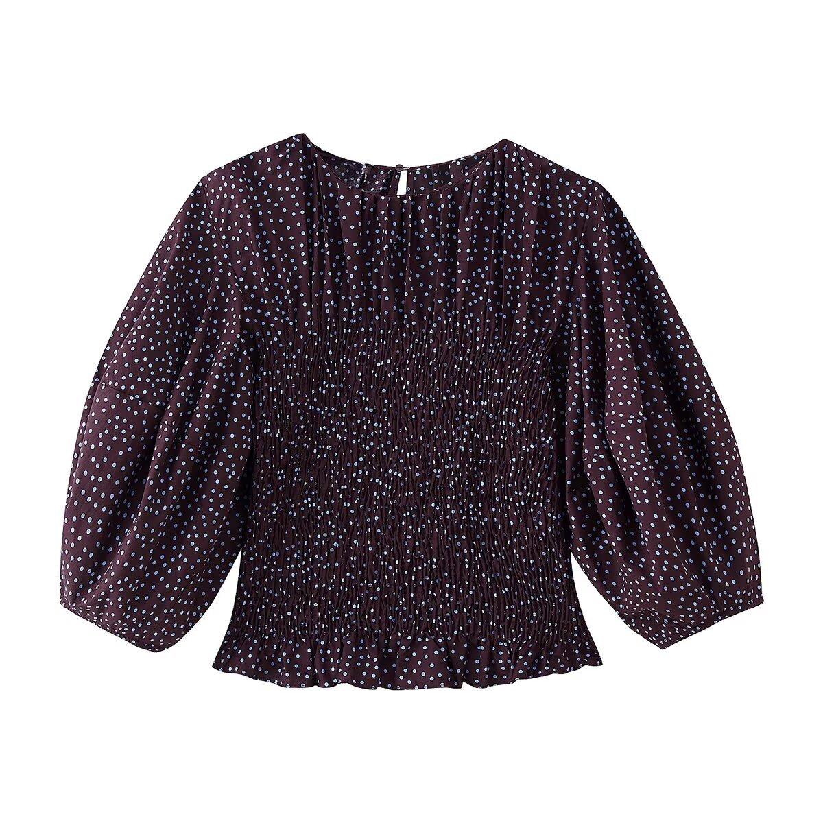 European and American style new women s fashionable and fashionable polka dot balloon sleeve shirt 2255101 S