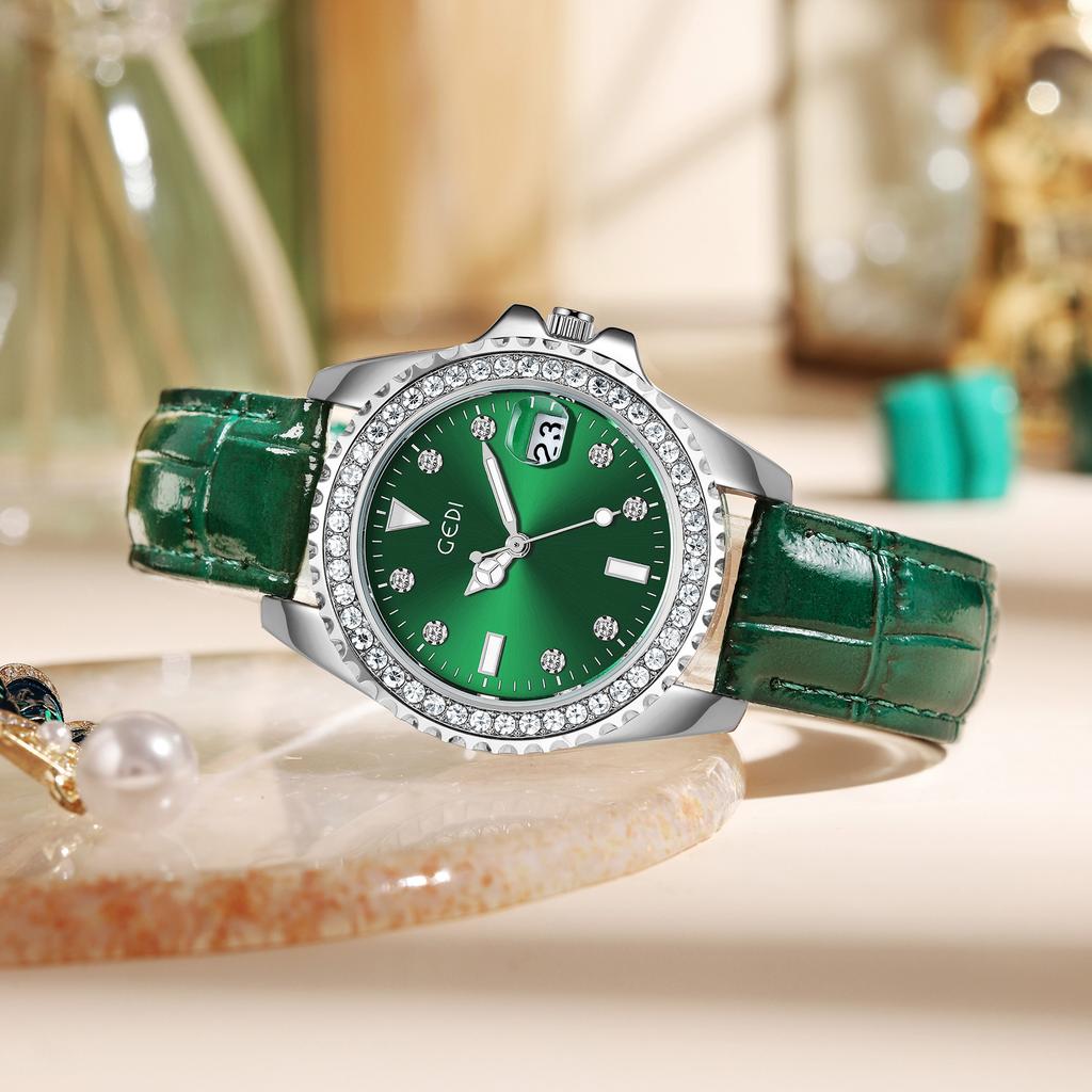Niche High-End Women'S Watch Light Luxury Calendar Quartz Watch Women'S Green Water Ghost Watch