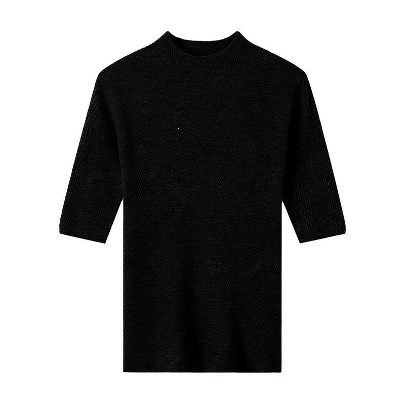 Yangzi 100% Wool Half-High Neck Knit Top, Women's Five-Point Sleeve Sweater - Early Autumn 2026