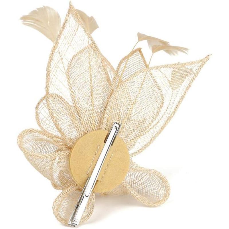 Hat Hair Clip Headband Accessory Fascinators for Women (Gold, One Size) Newest Women's Elegant Hat Strap Flower Feather Party