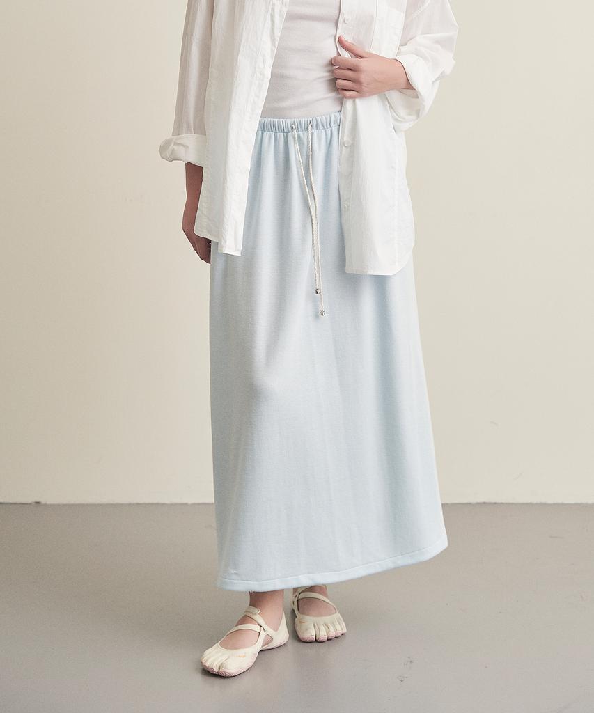 Iteoneolmomeonteu Soft Knit Touch Drawstring Long Skirt _ Sky Blue