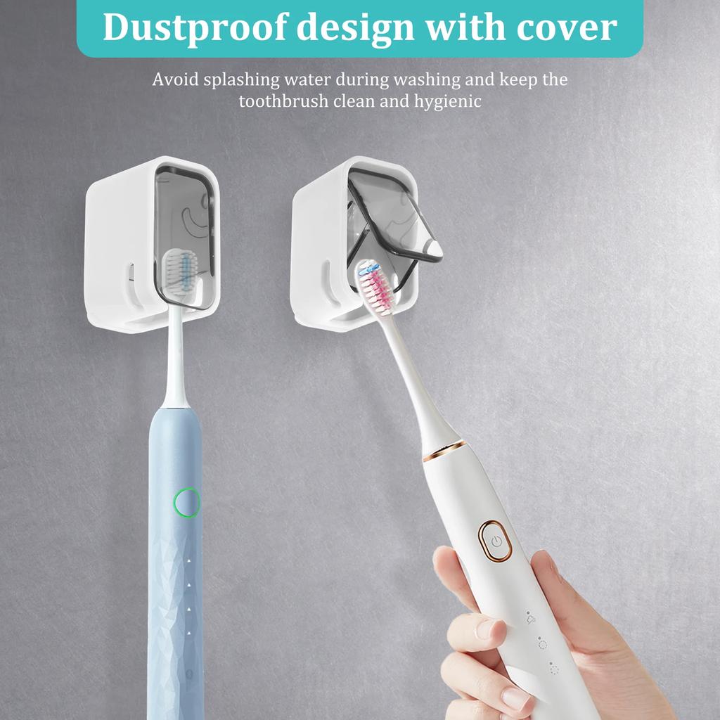 2 Stück Einzel-Schlitz Design Zahnbürstenhalter Wandmontage mit Abdeckung Stark haftend Ohne Bohren mit Ablauflöchern für Badezimmer