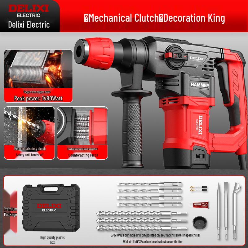 Delixi Dual-Purpose Electric Hammer Drill – High-Power Rebar Slotting & Concrete Demolition Tool