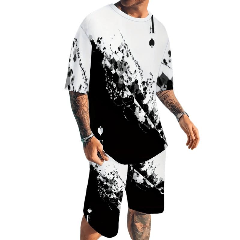 Creative poker suit pattern print, men s 2 piece suit S