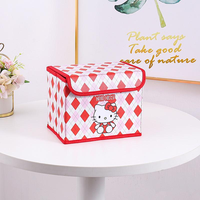 Hello Kitty Kuromi Cinnamoroll Melody Gittermuster Faltbare Klapp-Aufbewahrungsbox für Büro und Schlafzimmer