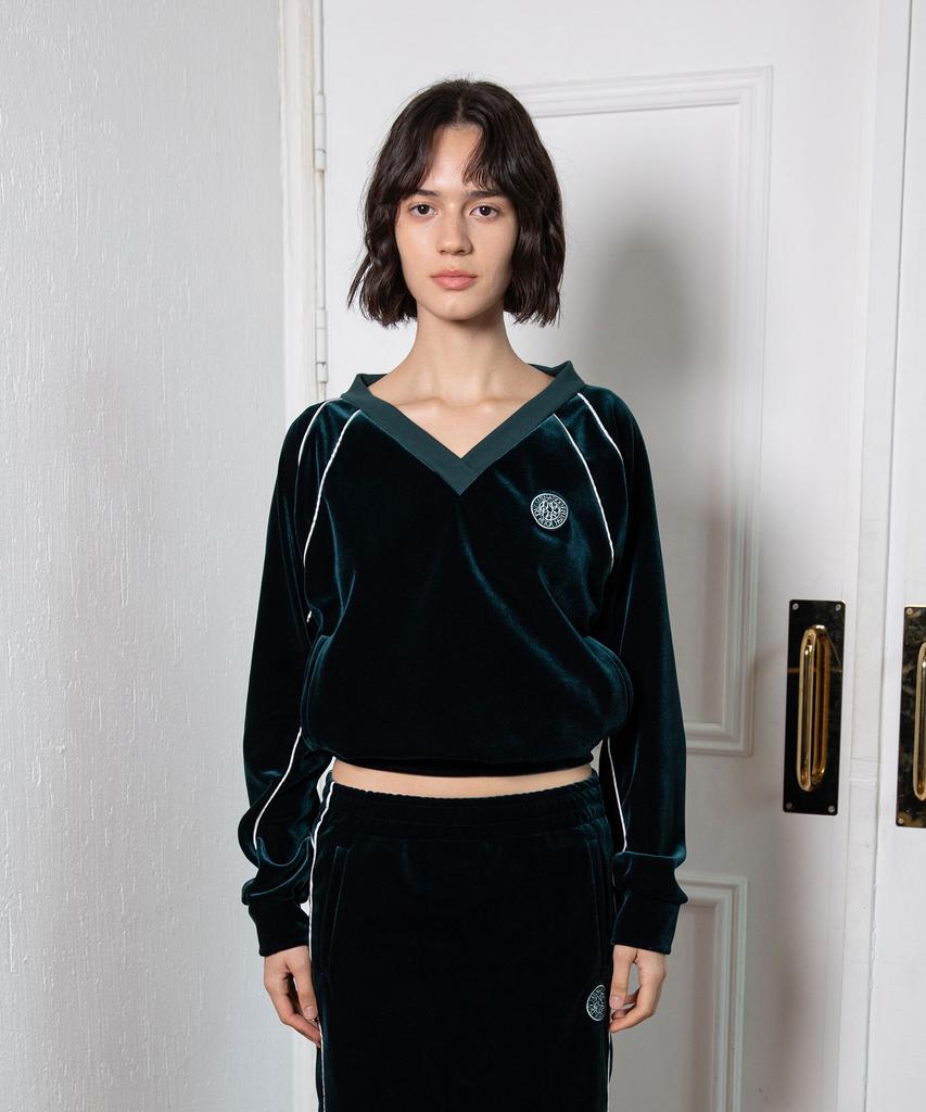Minasu Velvet V-Neck Top_Green