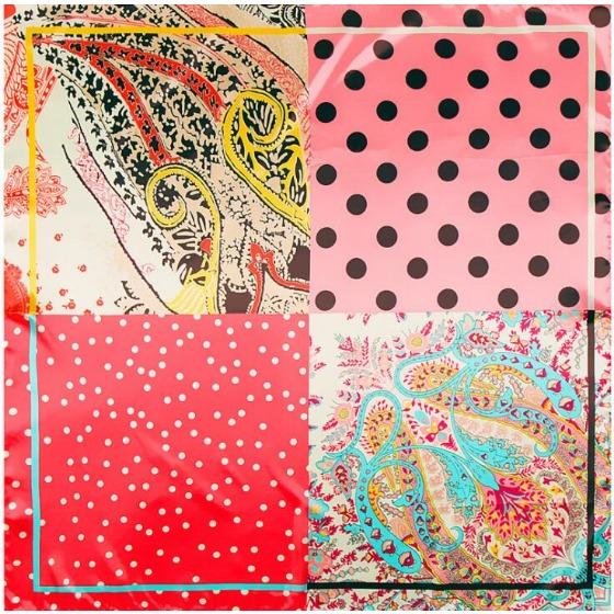 90*90CM Silk Scarf Luxury Brand Dots and Cashew Design Print Bandana Women Silk Foulard Handkerchief Office Lady Neckerchief