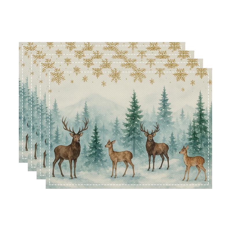New Christmas Faux Linen Heat-Resistant Table Placemats - Rectangular Festive Dining Decor.