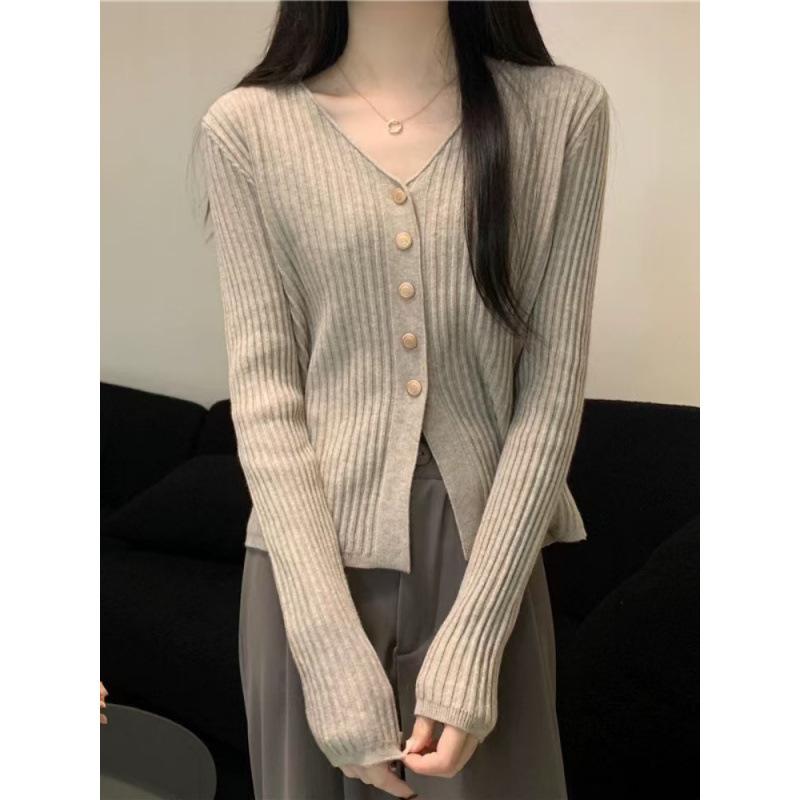 1116 Autumn long-sleeved knitted sweater collar jacket cardigan lazy and thin top with women's design sweater