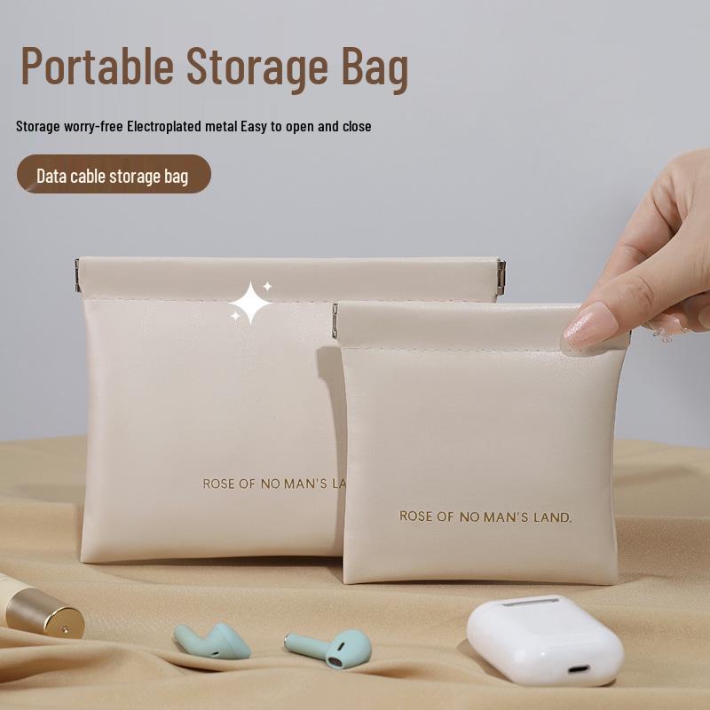 Compact PU Pouch: Spring Clip Closure for Earphones, Data Cables, Coins, or Lipstick Storage