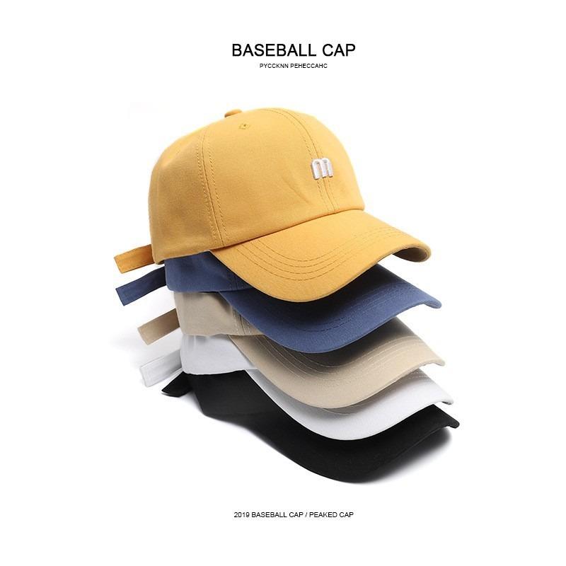 Hat M Embroidered Peaked Cap Men's and Women's Versatile Bent Cotton Soft Top Sun Hat Stylish Simple Women's Baseball