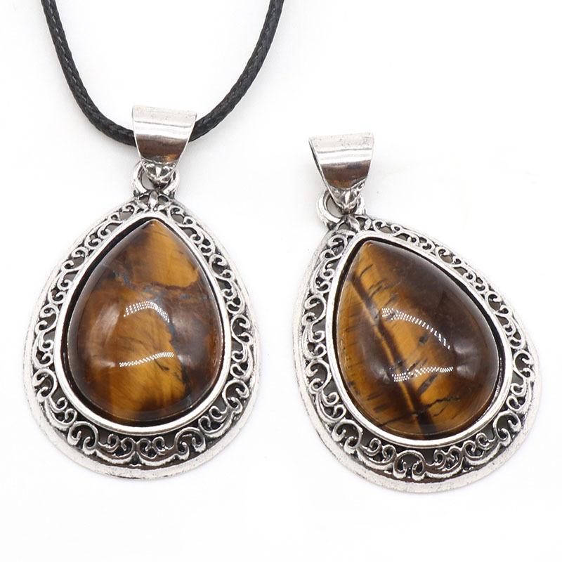 Natural Crystal Agate Water Drop Pendant Semi-Precious Stone Gem Inlaid Alloy Abalone Shell Necklace Crystal Crafts