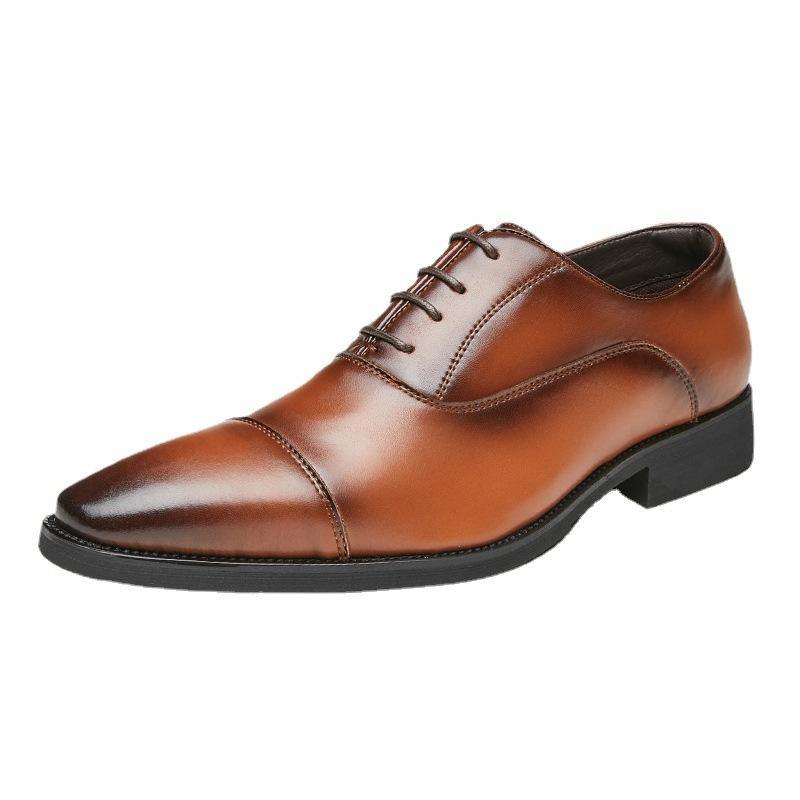 Leather shoes men's three joints new inner height increase men's shoes formal soft sole Oxford shoes lace-up tip