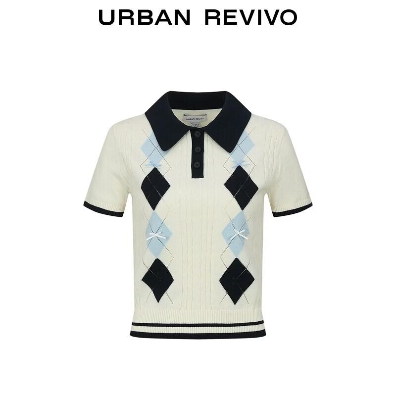 UR Women's Colorblock Argyle Polo Knit Sweater