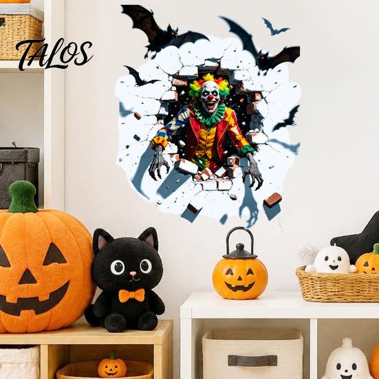 Scary Atmosphere Props for Bar Halloween Wall Sticker, Realistic Pumpkin/Zombie/Werewolf/Clown Print, Waterproof PVC Self-Adhesive Decals, Pvc
