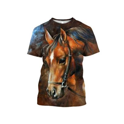 Camisetas con Estampado 3D de Animales Caballos Serie 3 Hombres Cuello Redondo Manga Corta Casual Oversized Ropa Streetwear