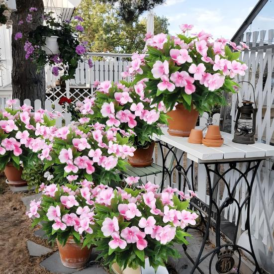 Artificial Impatiens Bunch UV Resistant Faux Flowers Low Maintenance Fake Impatiens Bouquet for Indoor Vase Planters Balcony Decorations