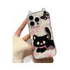 Applicable To IPhone16 Transparent Cute Black Cat Mobile Phone Case Apple 13pro Cartoon Kitten Bracelet Protection Case