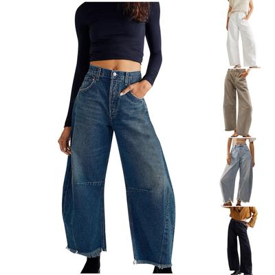 Women's Jeans Straight Tube Loose Fitting Multi Pocket Jeans Cropped Pants Casual Wide Leg Pants For Women