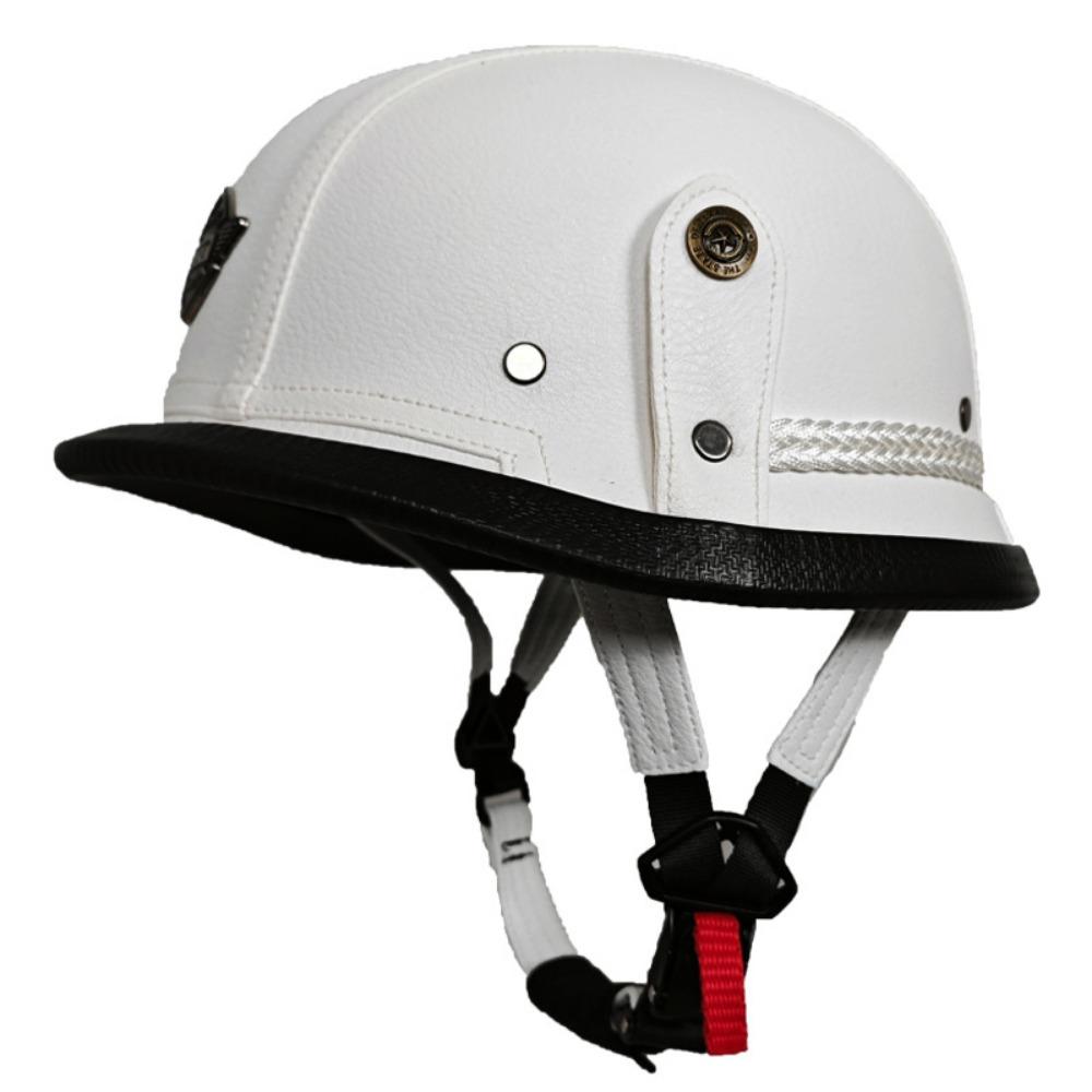 Electric Car Half Helmet Men and Women Four Seasons Cruise Retro German Leather Helmet Handmade Helmet