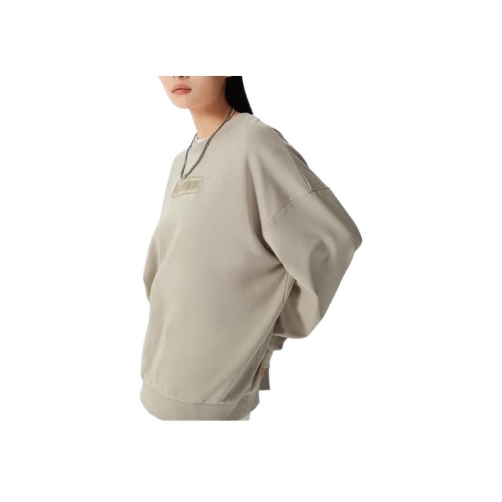 Li Ning Training Series Solid Color Fleece Loose Round Neck Pullover Long Sleeve Sweatshirt Unisex Sweatshirt Cashmere-Gray AWDRB76-11