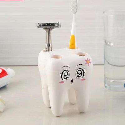 1PC Toothbrush Holder Plastic 4 Hole Toothbrush Stand Tooth Shaped Bathroom Tools White Storage Cute Cartoon