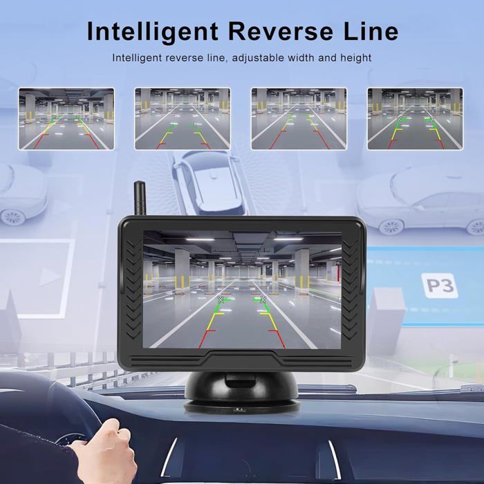 VECHTEL Caméra de Recul sans Fil 1080P, Moniteur IPS 4,3", Installation Facile, Vision Nocturne, Lignes DIY, pour…