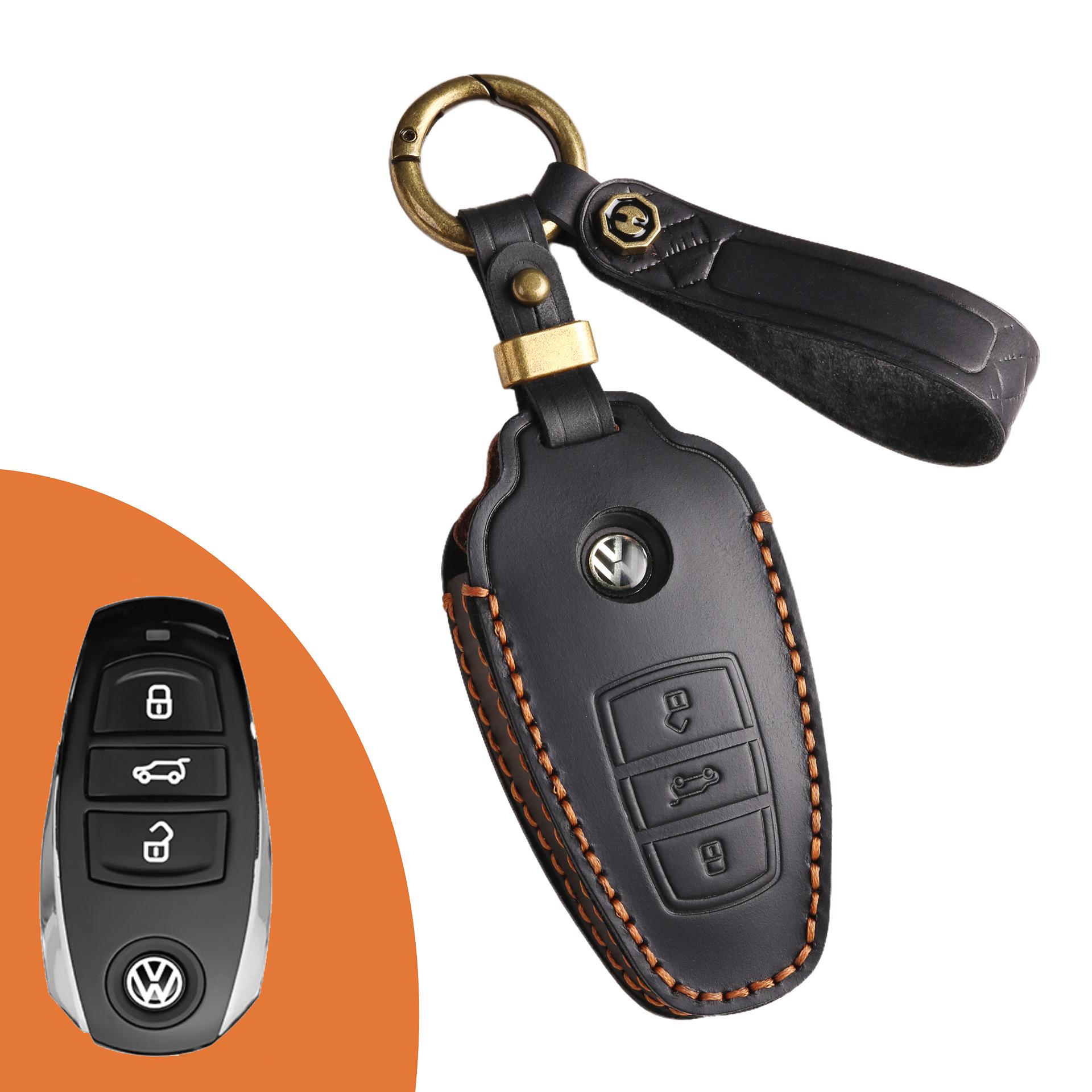 

Чехол для ключа из натуральной кожи ручной работы для Volkswagen Touareg чёрный