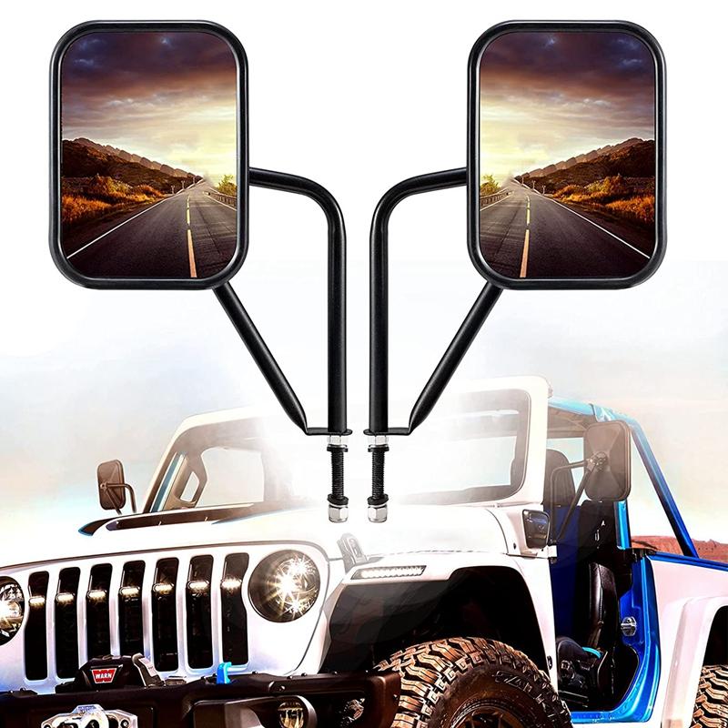 

Зеркала без дверей для Jeep Wrangler CJ YJ TJ JK JL & Unlimited, Более широкие зеркала заднего вида Квадратные зеркала бокового вида на дверных петлях чёрный