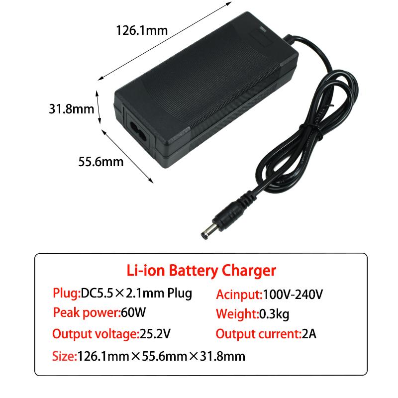 25.2V 2A Li-ion charger for 6S 21.6V 22.2V 2A DC Polymer lithium battery Pack Charger High quality DC5.5*2.1MM Plug 100-240V
