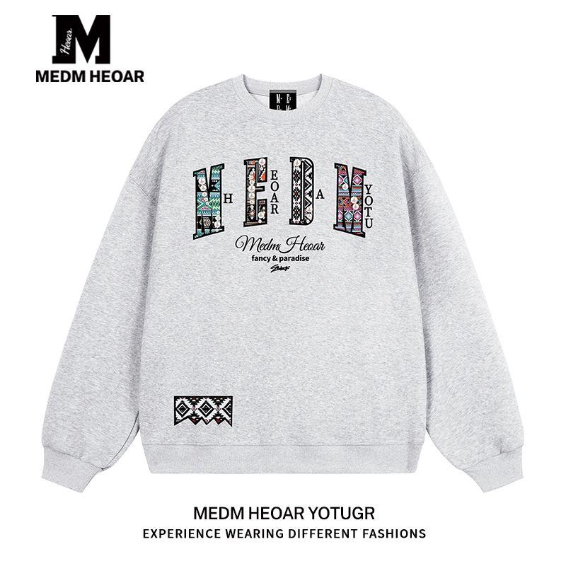 

Medm Heoar American-Style Printed Hoodless High Street Retro Unisex Autumn Crewneck Sweatshirt [All Three Labels Complete] White Gray [Regular Style] Printed Style X L