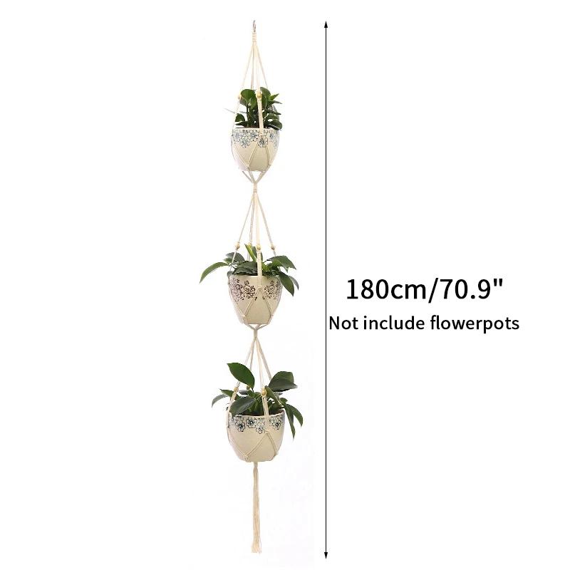 Vintage Macrame Hanging Baskets Cotton Handmade Flowerpot Net Plant Hanger Holder Basket Garden Home Planter Wall Decor