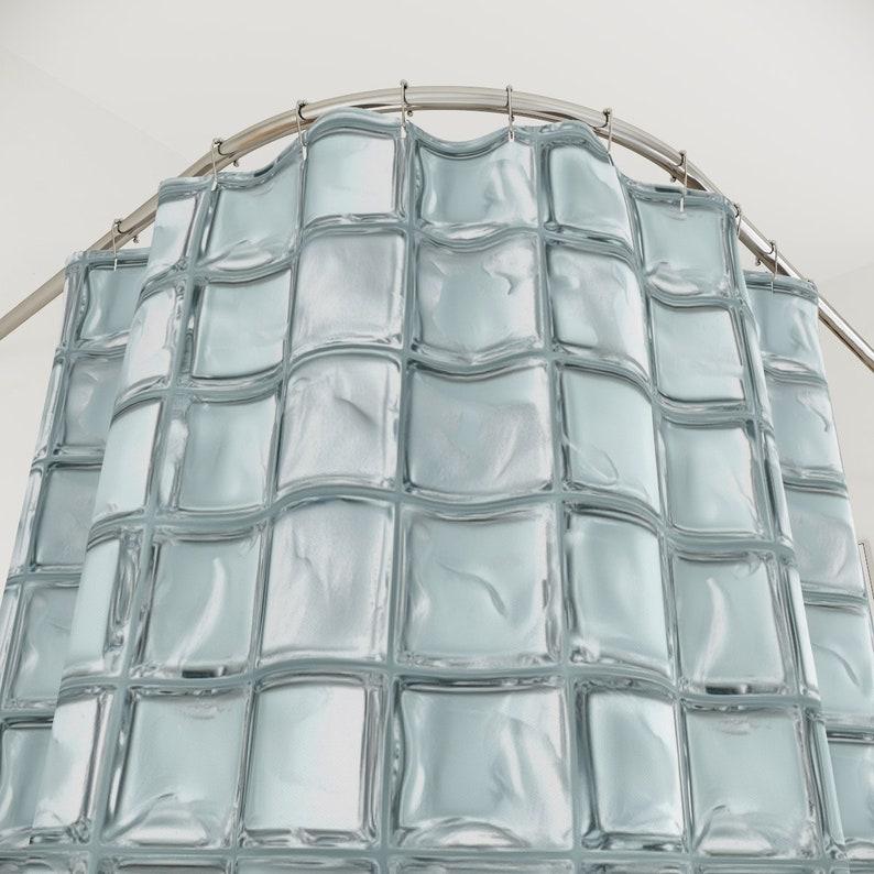 Modern Glass Block Shower Curtain - Creative Urban Design Area Art - Bathroom Decor Home Artistic Contemporary Bath Curtain