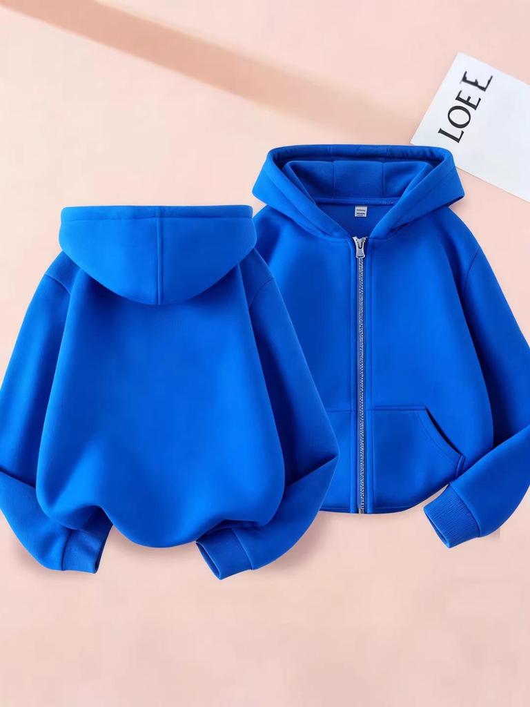 Children's Hooded Jackets: Boys & Girls Autumn/Winter Velvet-Lined Zipper Sweatshirts